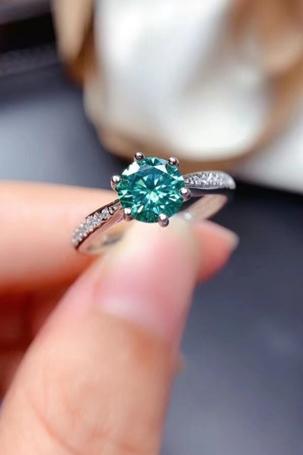 All For You 2 Carat Moissanite Sterling Silver Ring in Green - women's ring