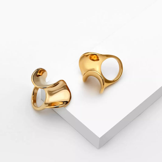 18K Gold-Plated Copper Geometric Sculptural Ring - alternate ring view