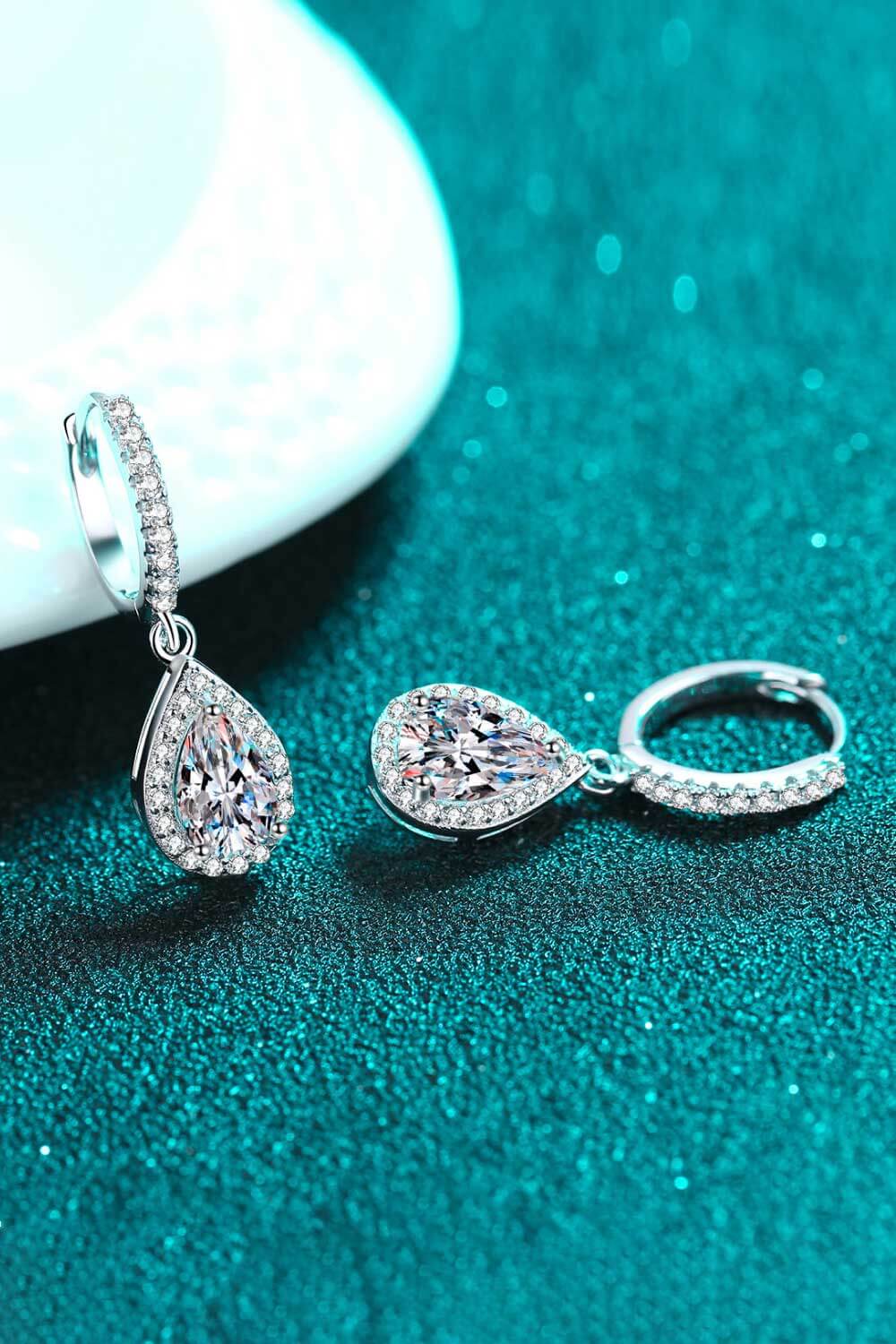 Moissanite Teardrop Earrings - alternate earring view