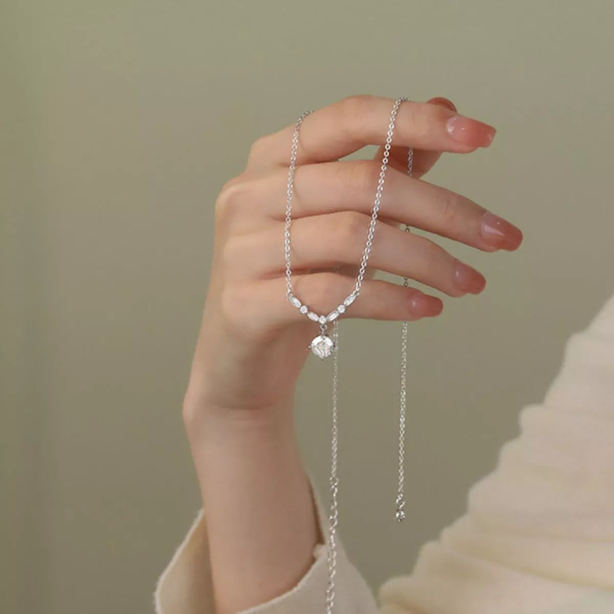 Sterling Silver Zircon Pendant Necklace - alternate necklace view