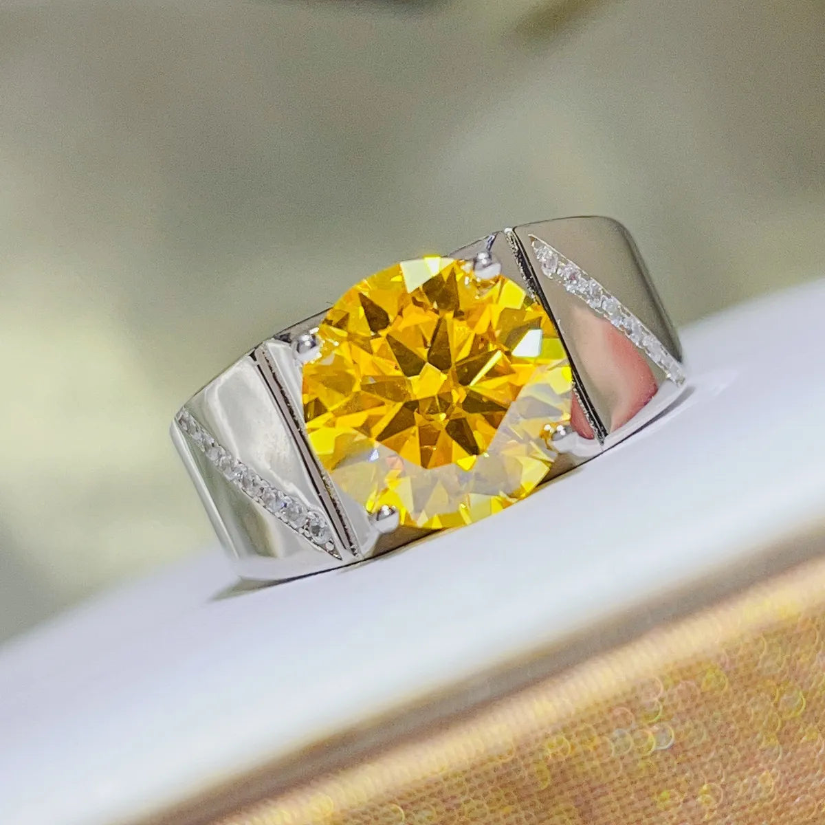 5 Carat Moissanite Sterling Silver Ring in Yellow - women's ring