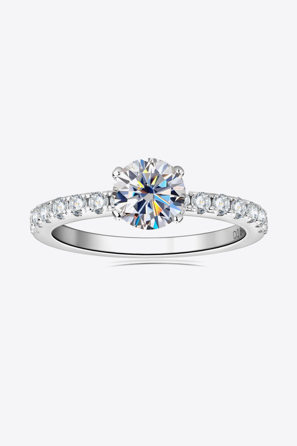 Moissanite Platinum-Plated Side Stone Ring in Silver - women's side-stone ring