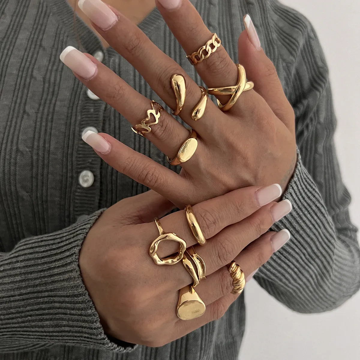 10-Piece Alloy Geometric Ring - alternate ring view