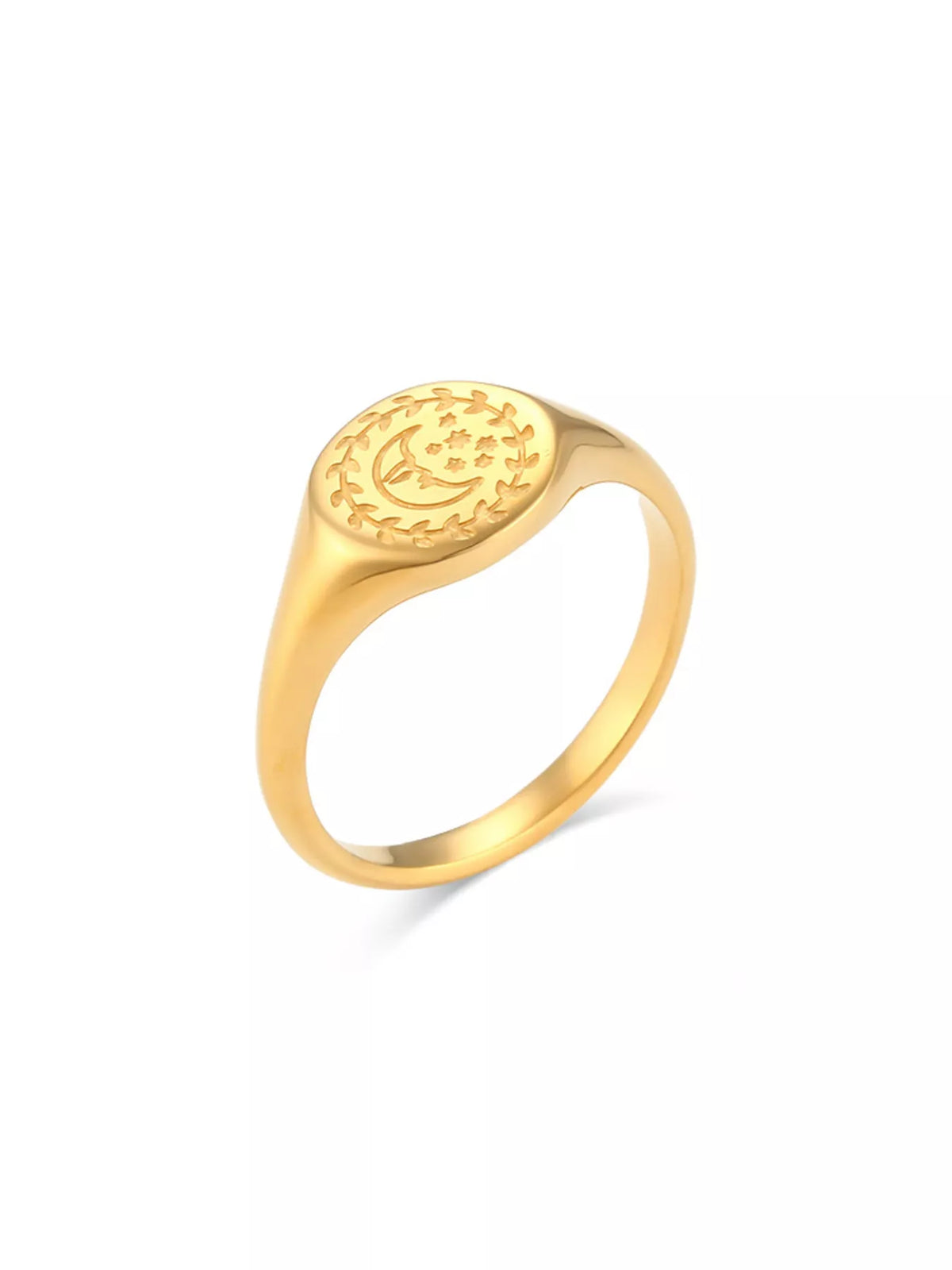 18K Gold-Plated Sun Motif Signet Ring in Style B - women's signet ring
