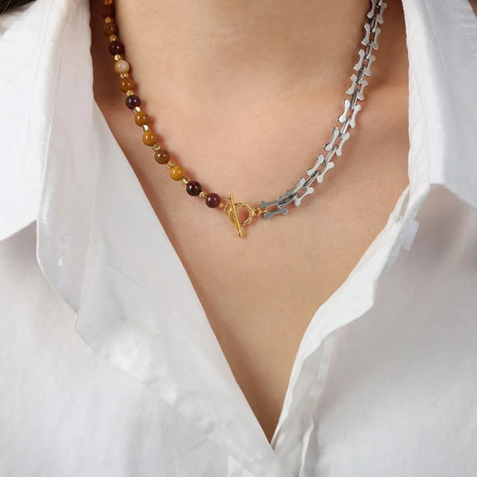 Titanium Steel Egg Yolk Stone Necklace in Silver - women's necklace