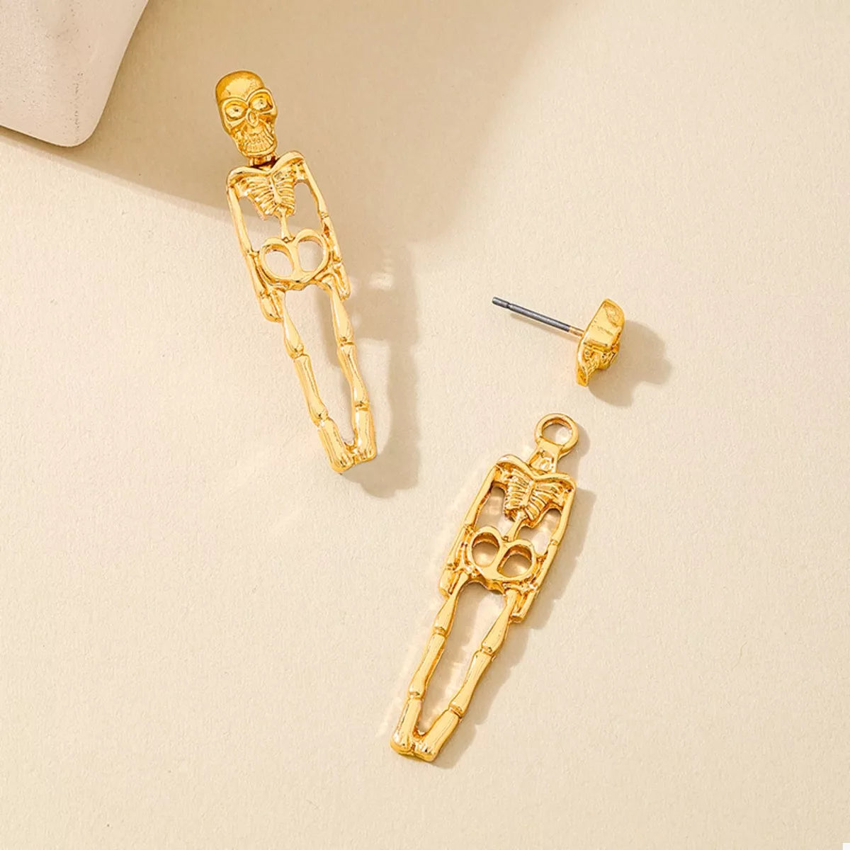 Halloween 18K Gold-Plated Skeleton Earrings - alternate earring view
