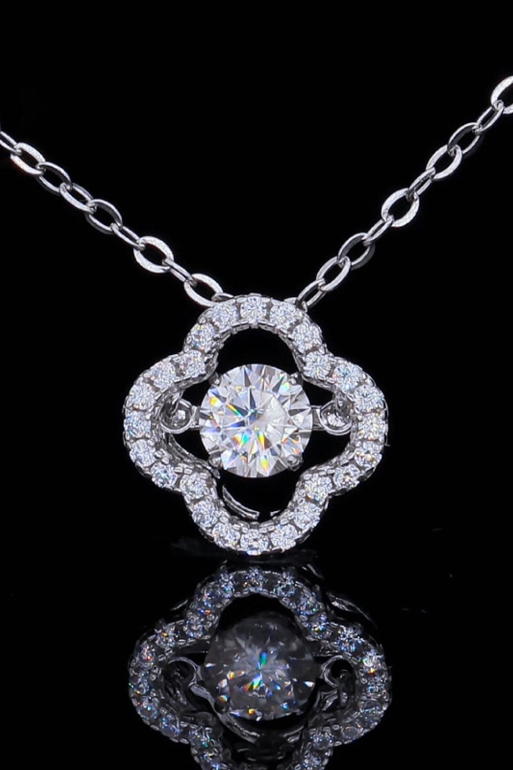 Sterling Silver Moissanite Flower Pendant Necklace in Silver - women's pendant necklace