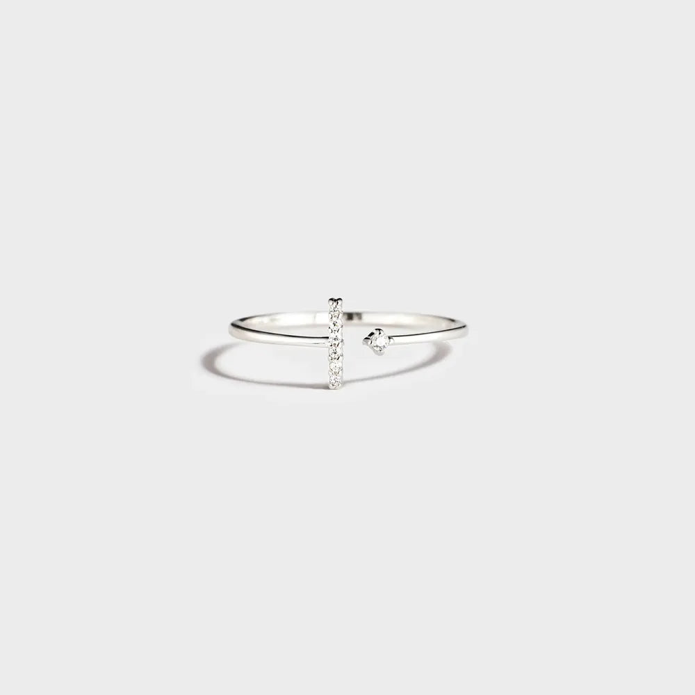 T Shape Inlaid Zircon Sterling Silver Open Ring in Gold - women's open ring