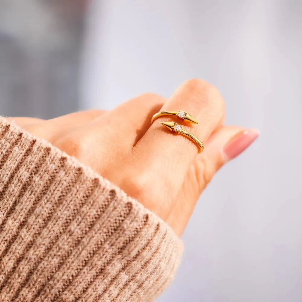 Sterling Silver Inlaid Zircon Bypass Ring - alternate ring view