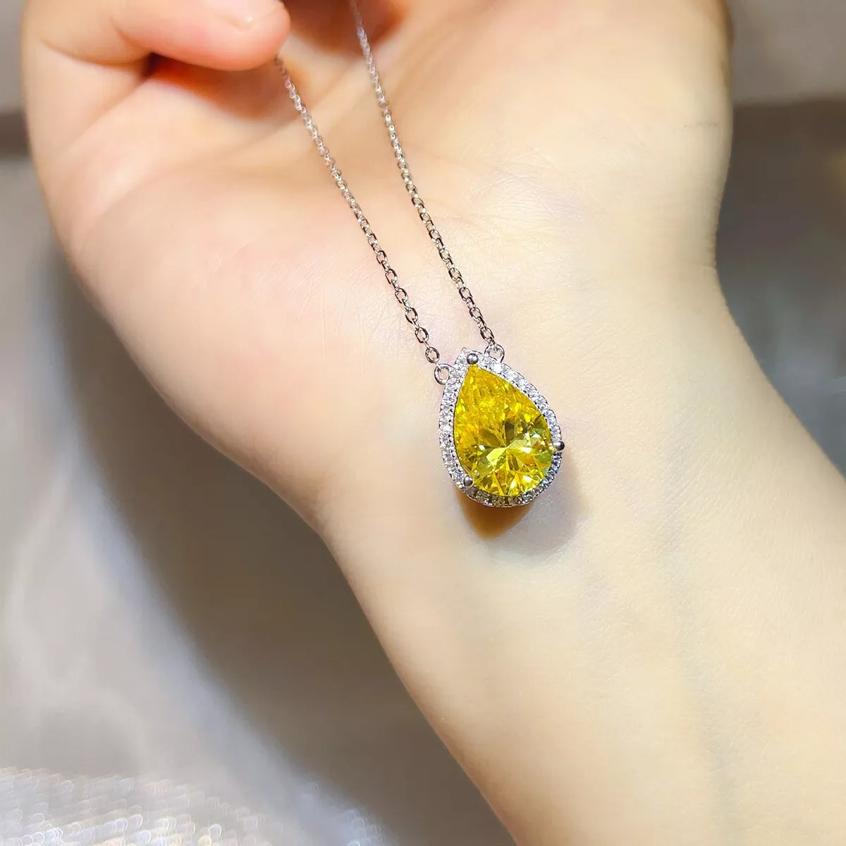 5 Carat Sterling Silver Moissanite Pendant Necklace - alternate necklace view