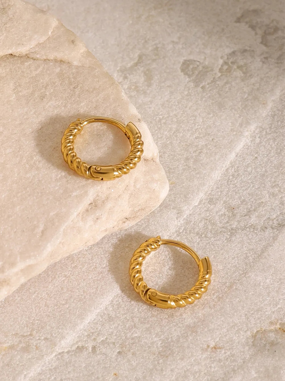 18K Gold-Plated Stainless Steel Huggie Earrings - alternate earring view