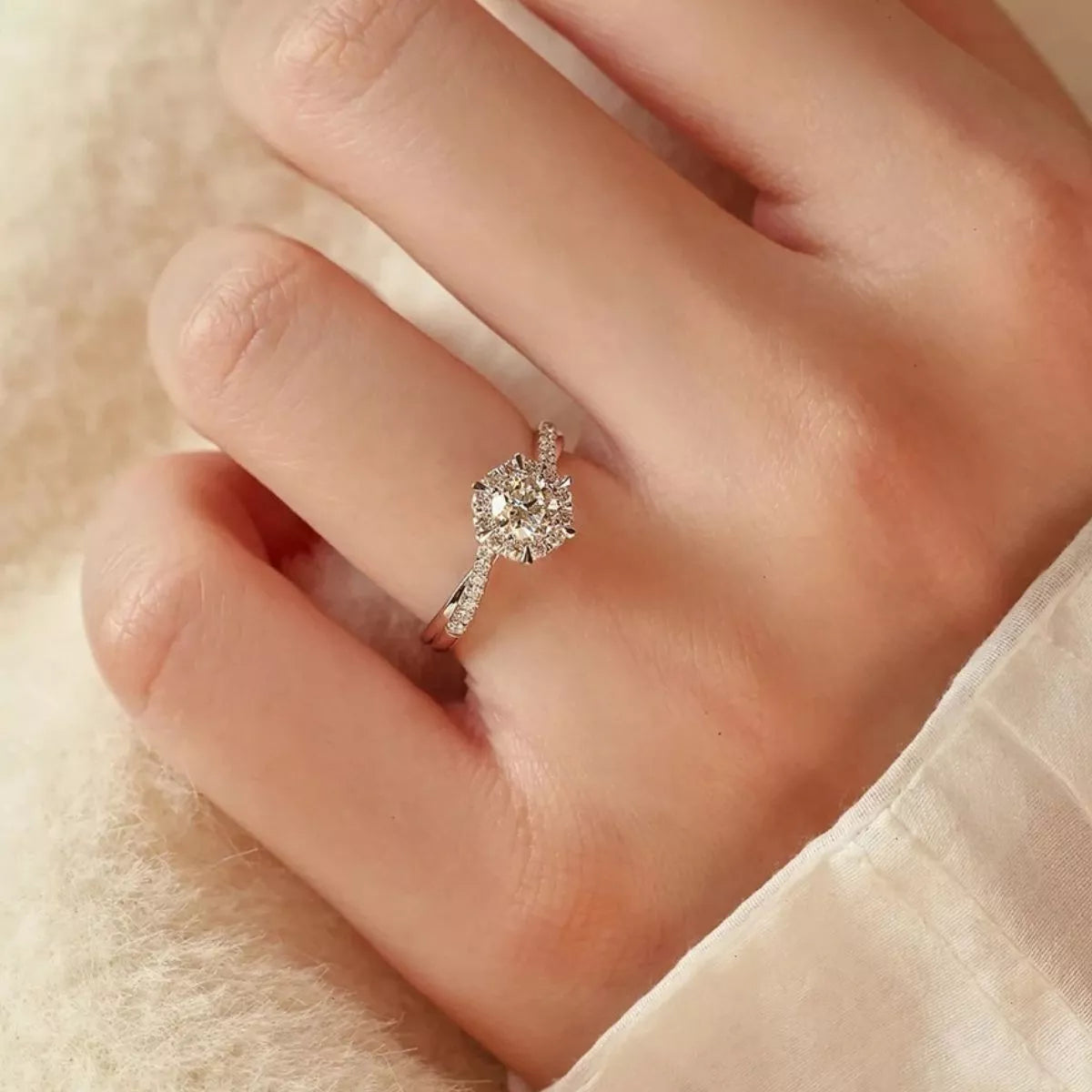 2 Carat Moissanite Sterling Silver Ring - alternate ring view