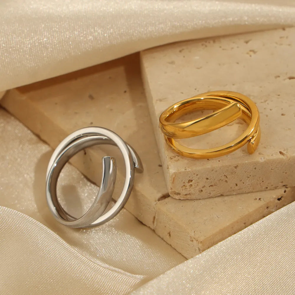Titanium Steel Layered Wrap Ring in Gold - women's ring