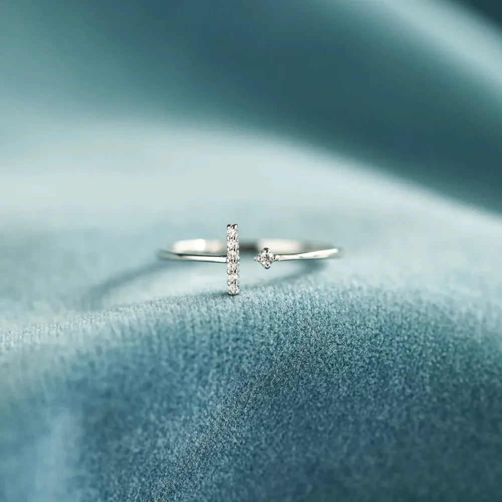 T Shape Inlaid Zircon Sterling Silver Open Ring in Silver - women's open ring