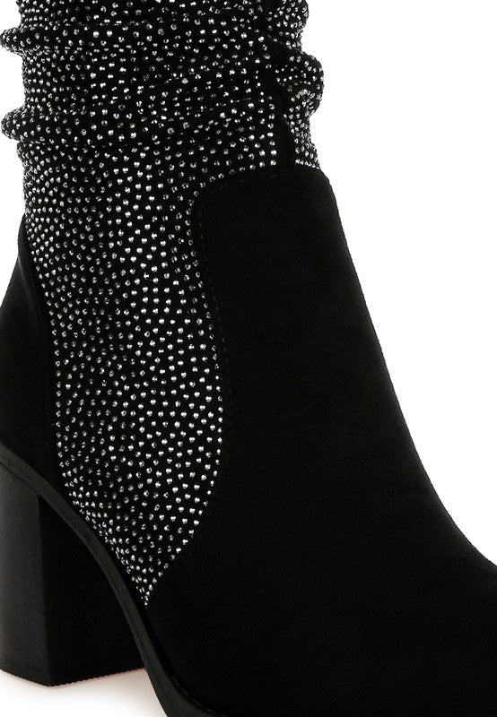 Rhinestone Slouchy Ankle Boots