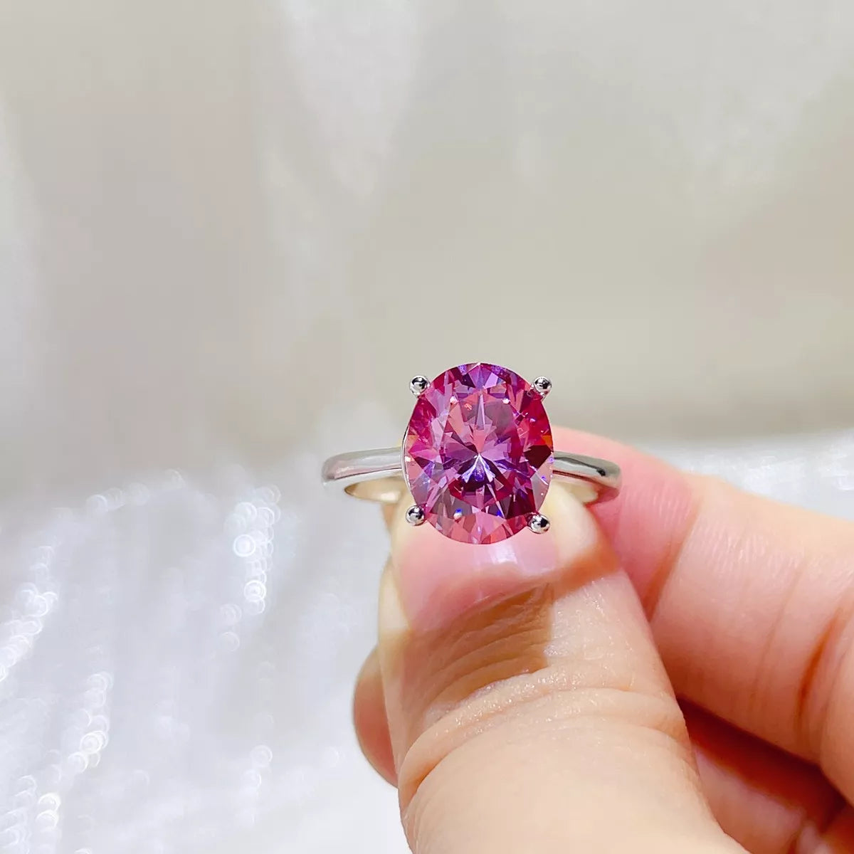 5 Carat Sterling Silver Moissanite Ring in Hot Pink - women's ring