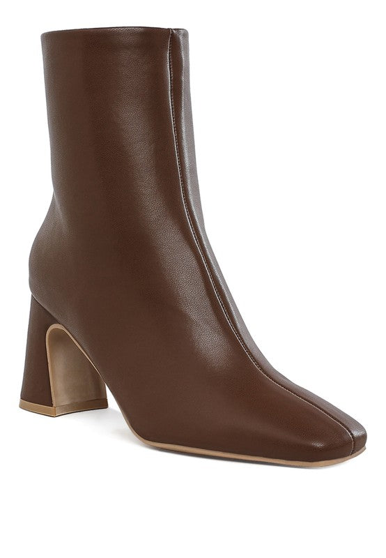 Faux Leather Square Ankle Boots