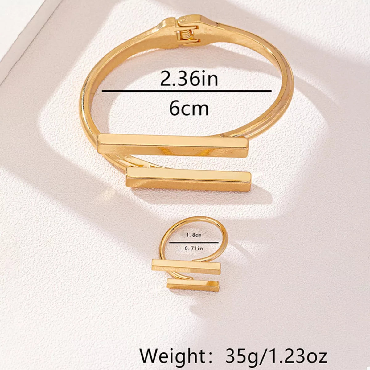 Adjustable 18K Gold-Plated Modern Bar Bracelet & Ring Set - alternate jewelry view