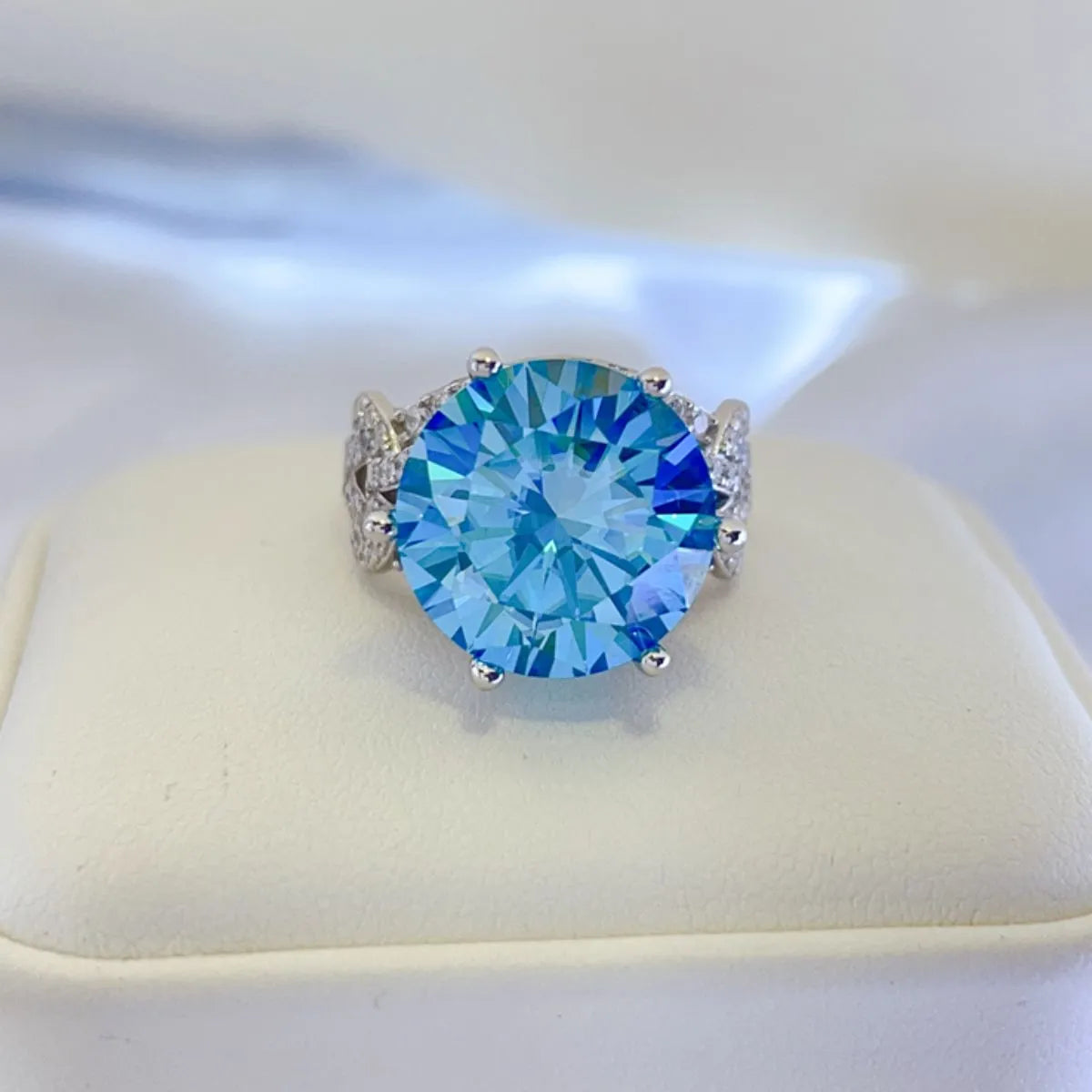 10 Carat Moissanite Sterling Silver Ring in Pastel Blue - women's ring
