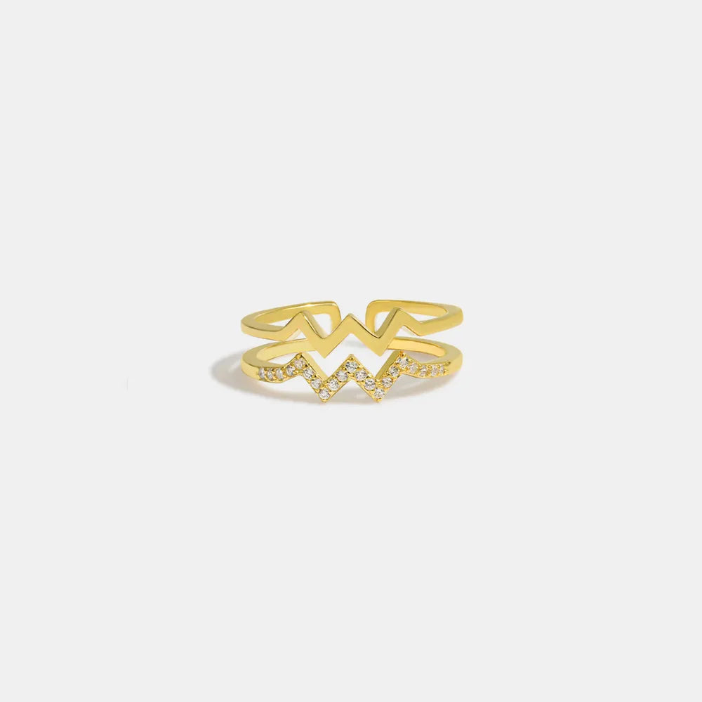 Wave Shape Inlaid Zircon Open Ring - alternate ring view