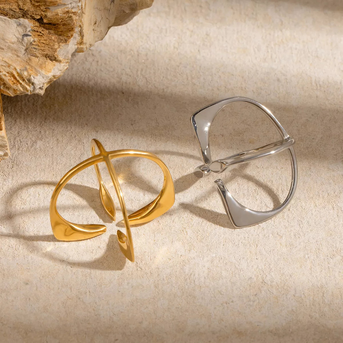 Stainless Steel Crisscross Open Ring - alternate ring view