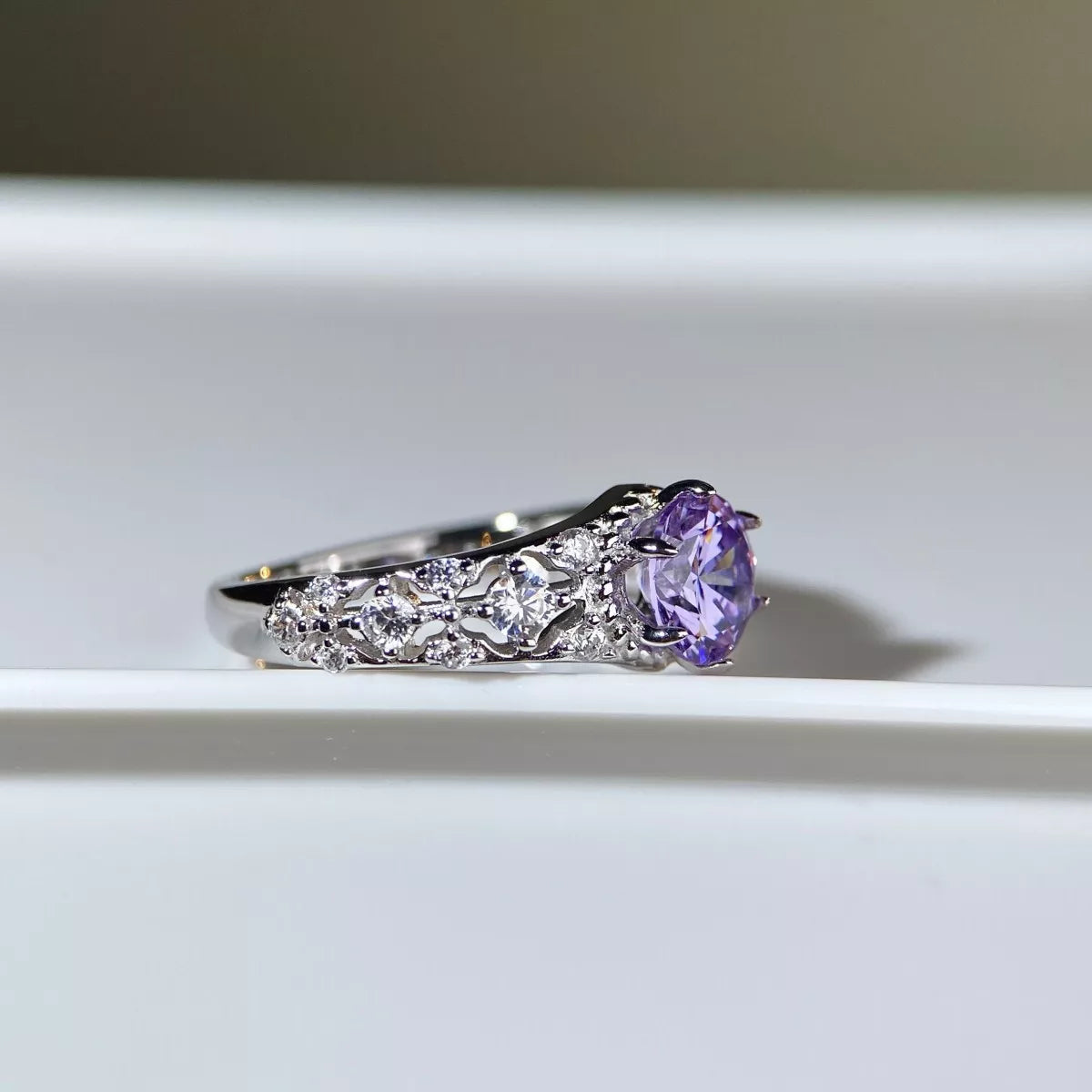 Growing High-Carbon Diamond Sterling Silver Ring in Heliotrope Purple - women's ring