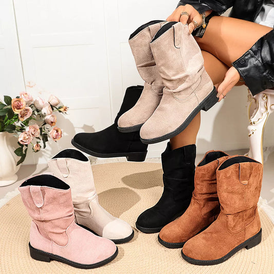 Round-Toe Slouchy Boots in Brown - women's boots
