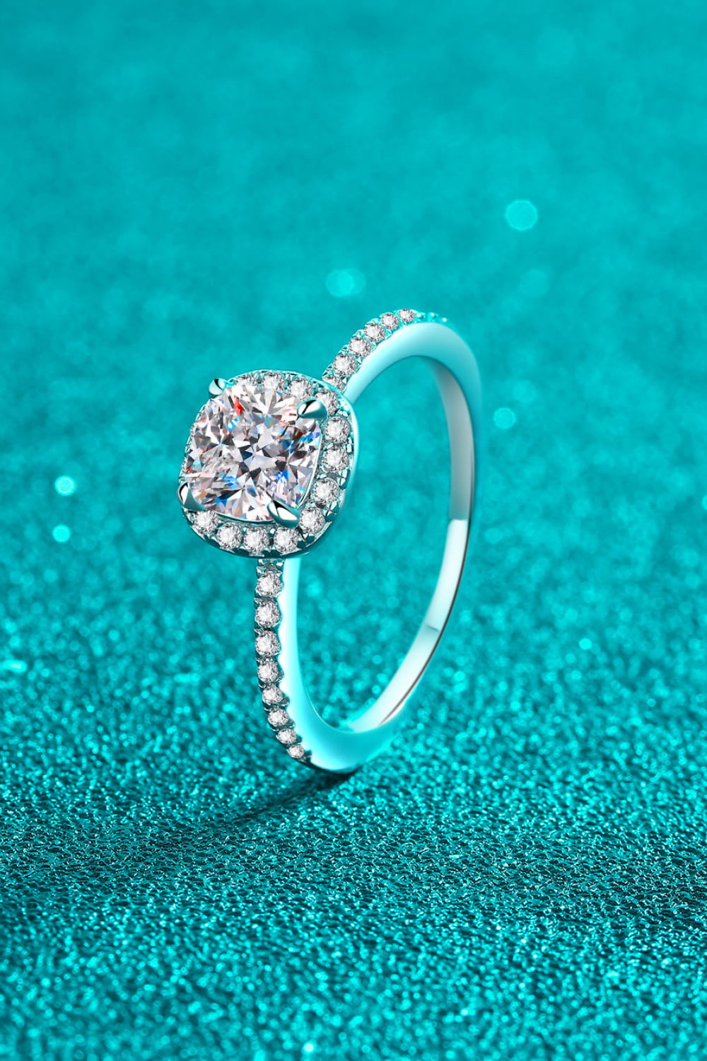 1 Carat Moissanite Sterling Silver Halo Ring in Silver - women's halo ring