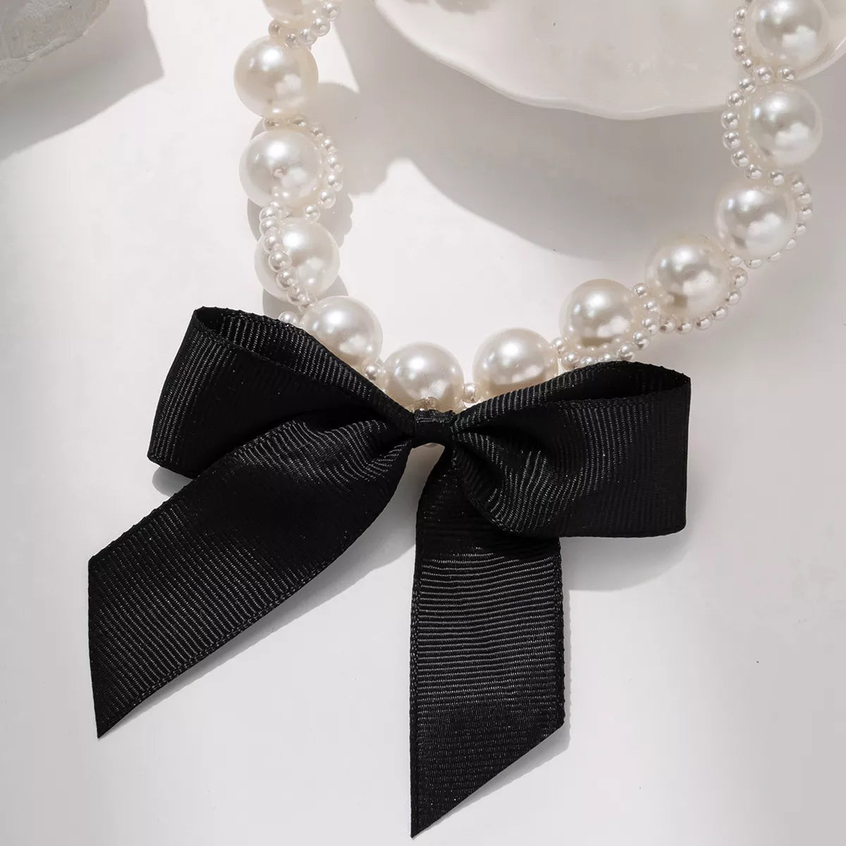 Pearl Choker Necklace with Bow Accent - alternate necklace view