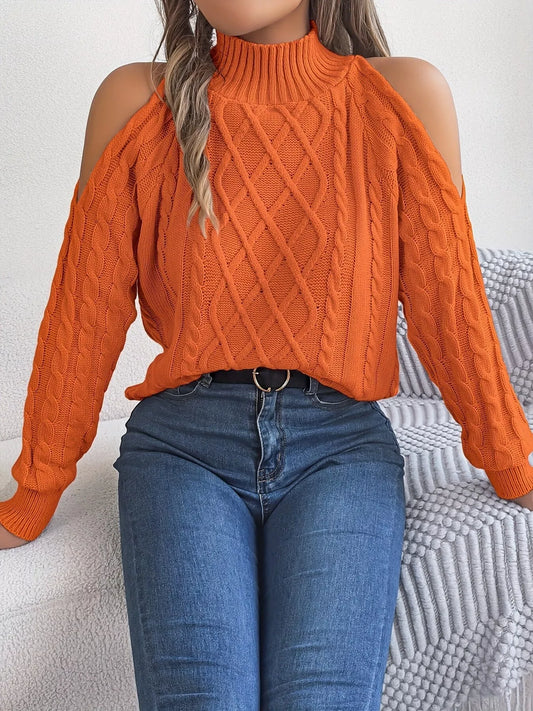 Cold-Shoulder Cable-Knit Sweater in Orange - women's sweater