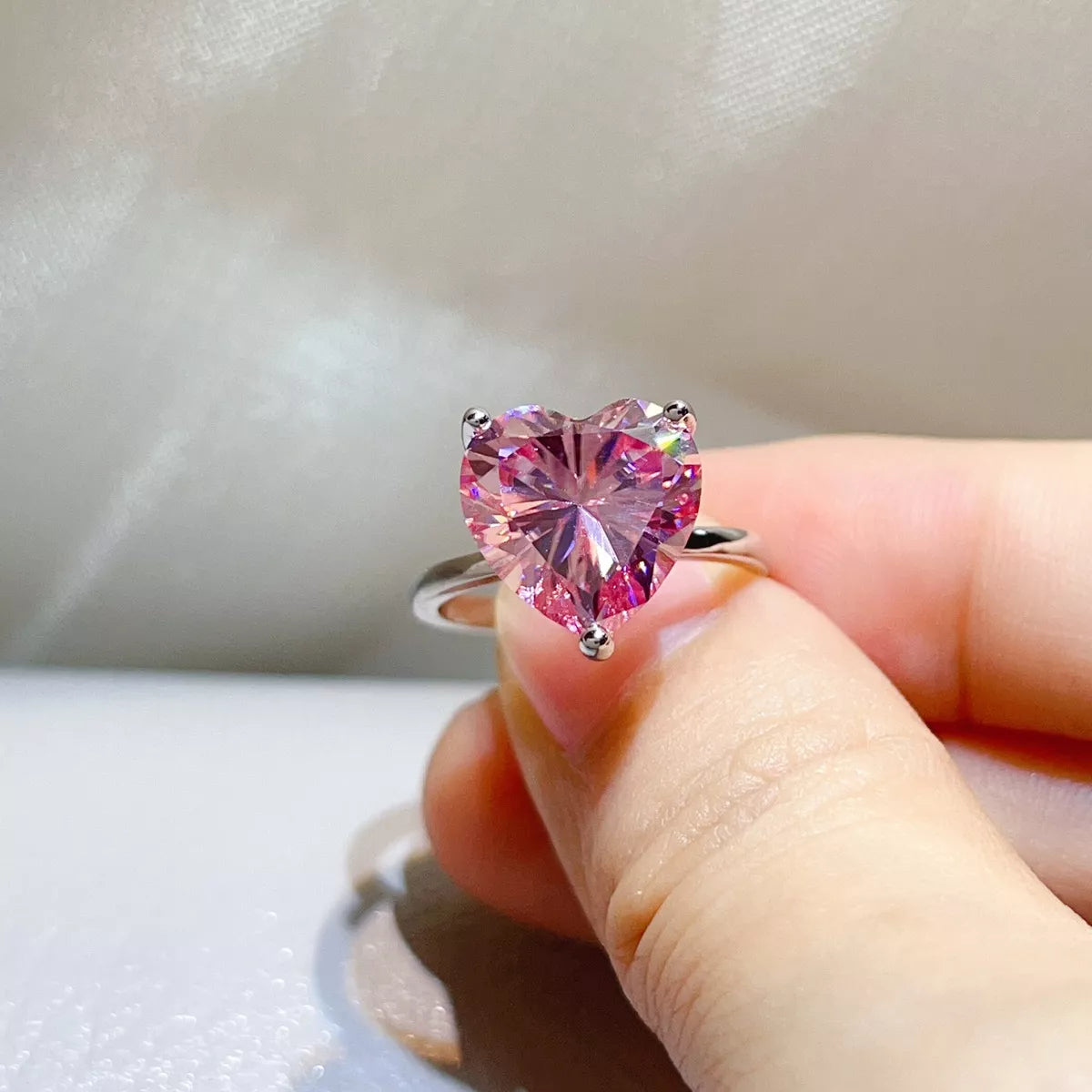 5 Carat Sterling Silver Moissanite Ring in Pink - women's ring