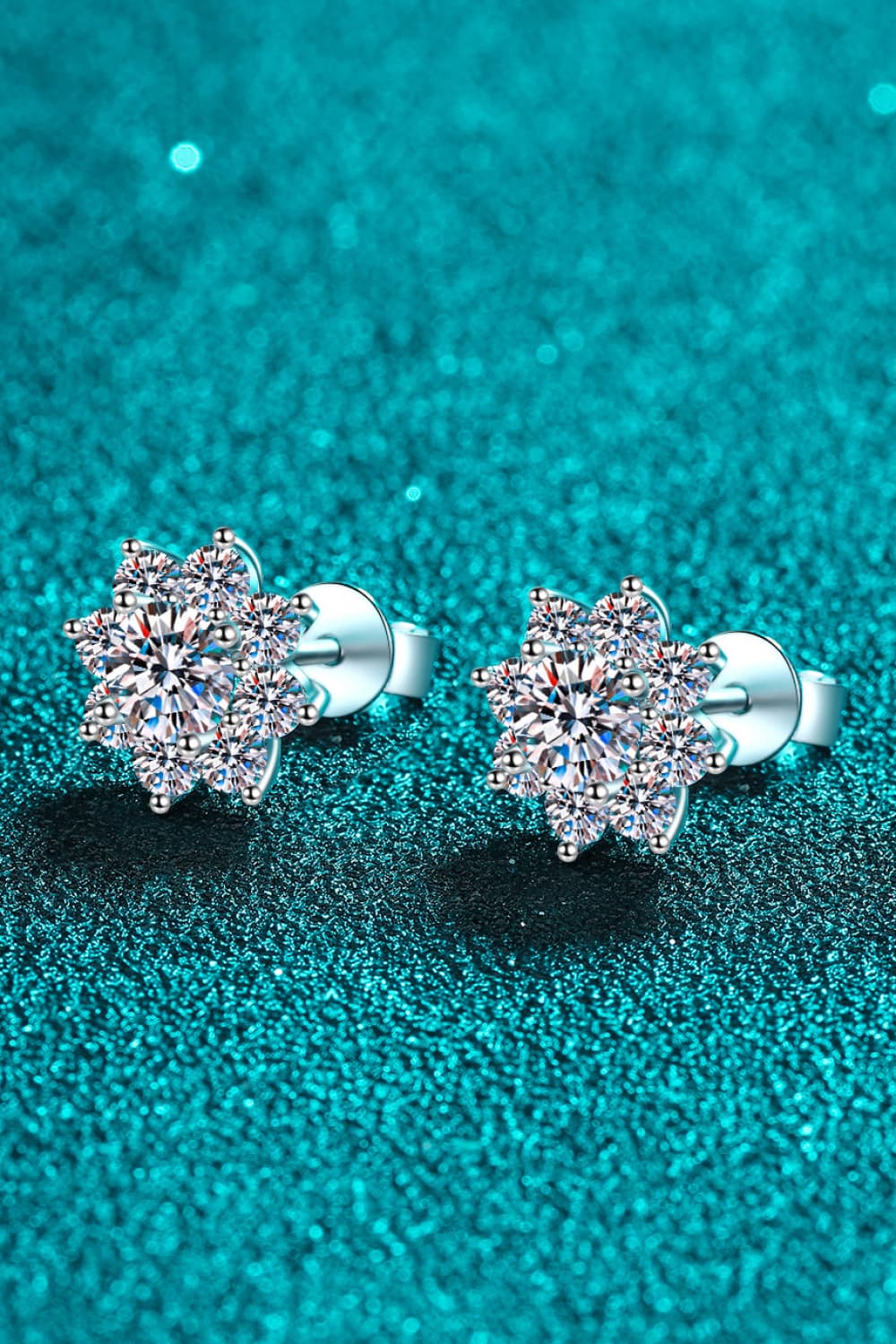 1 Carat Moissanite Sterling Silver Flower Earrings - alternate earring view