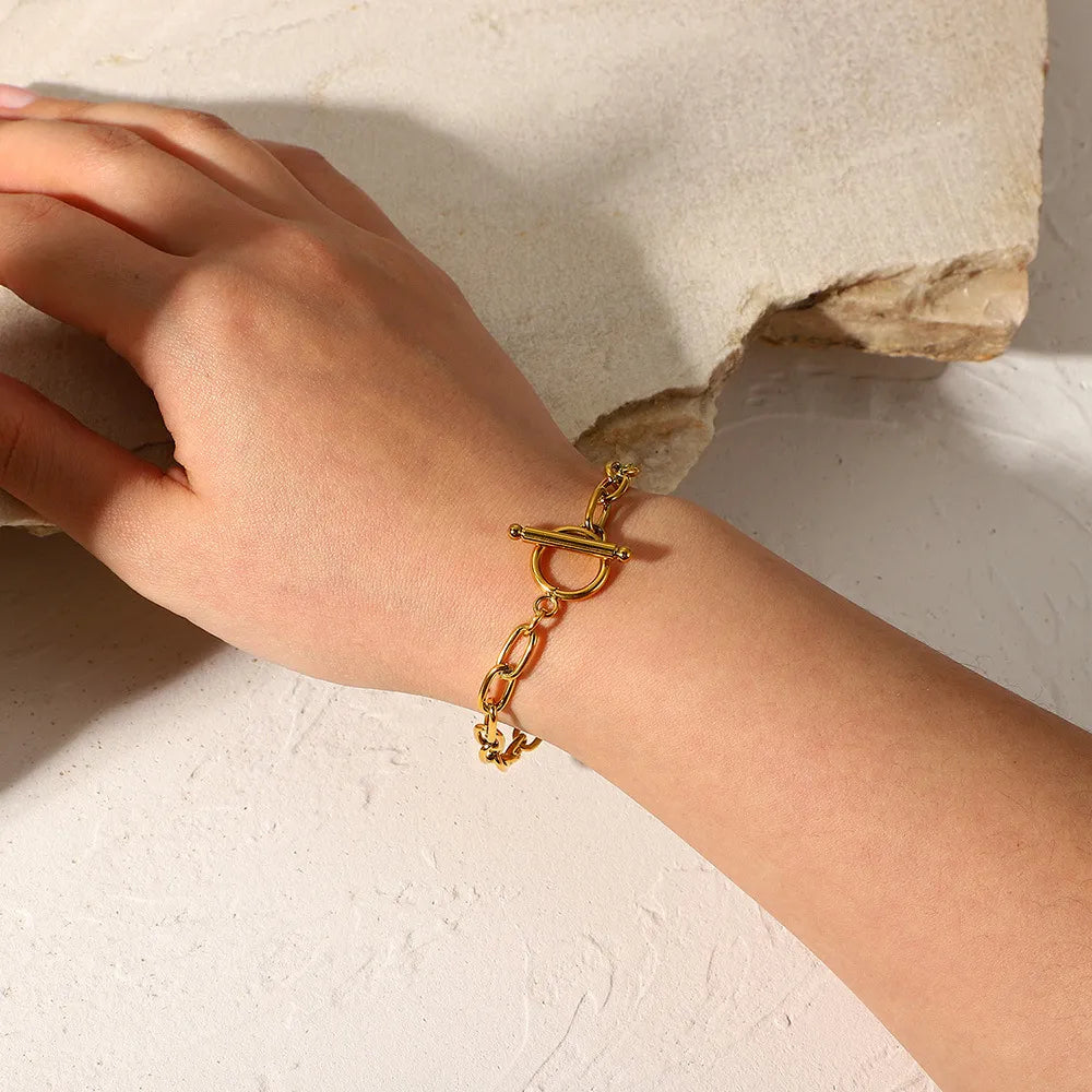 18K Gold-Plated Stainless Steel Toggle Chain Bracelet in Gold - women's chain bracelet