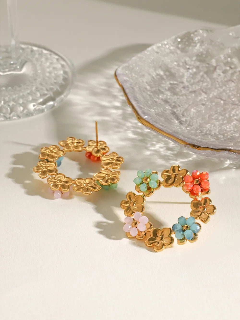 Synthetic Crystal Stainless Steel Flower Earrings - alternate earring view