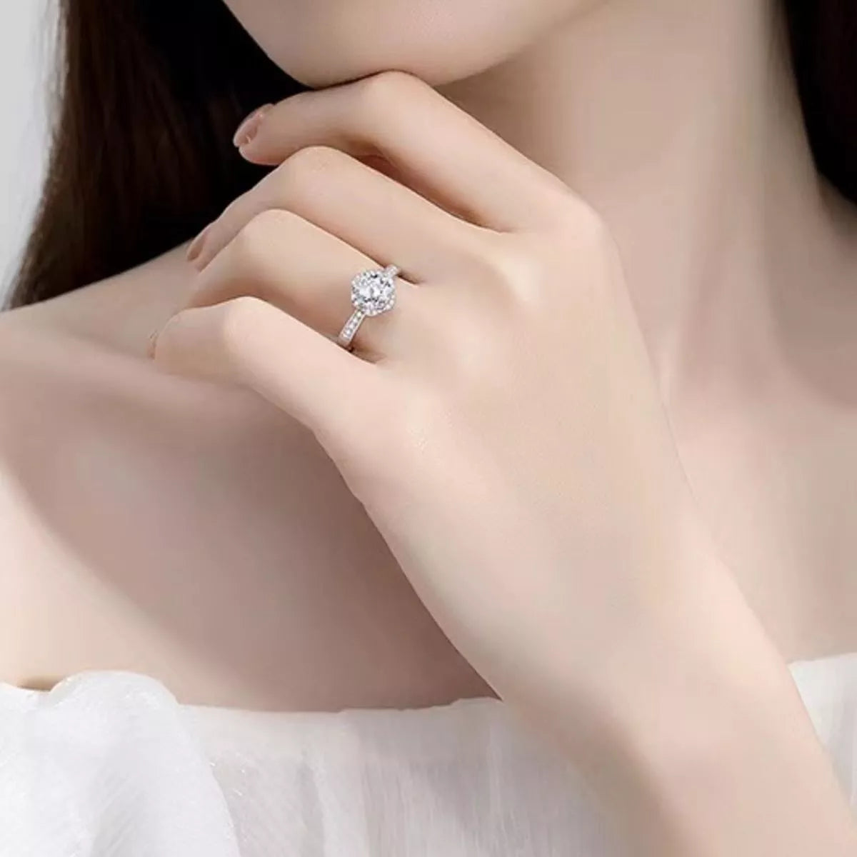 1 Carat Moissanite Sterling Silver Ring in Silver - women's ring