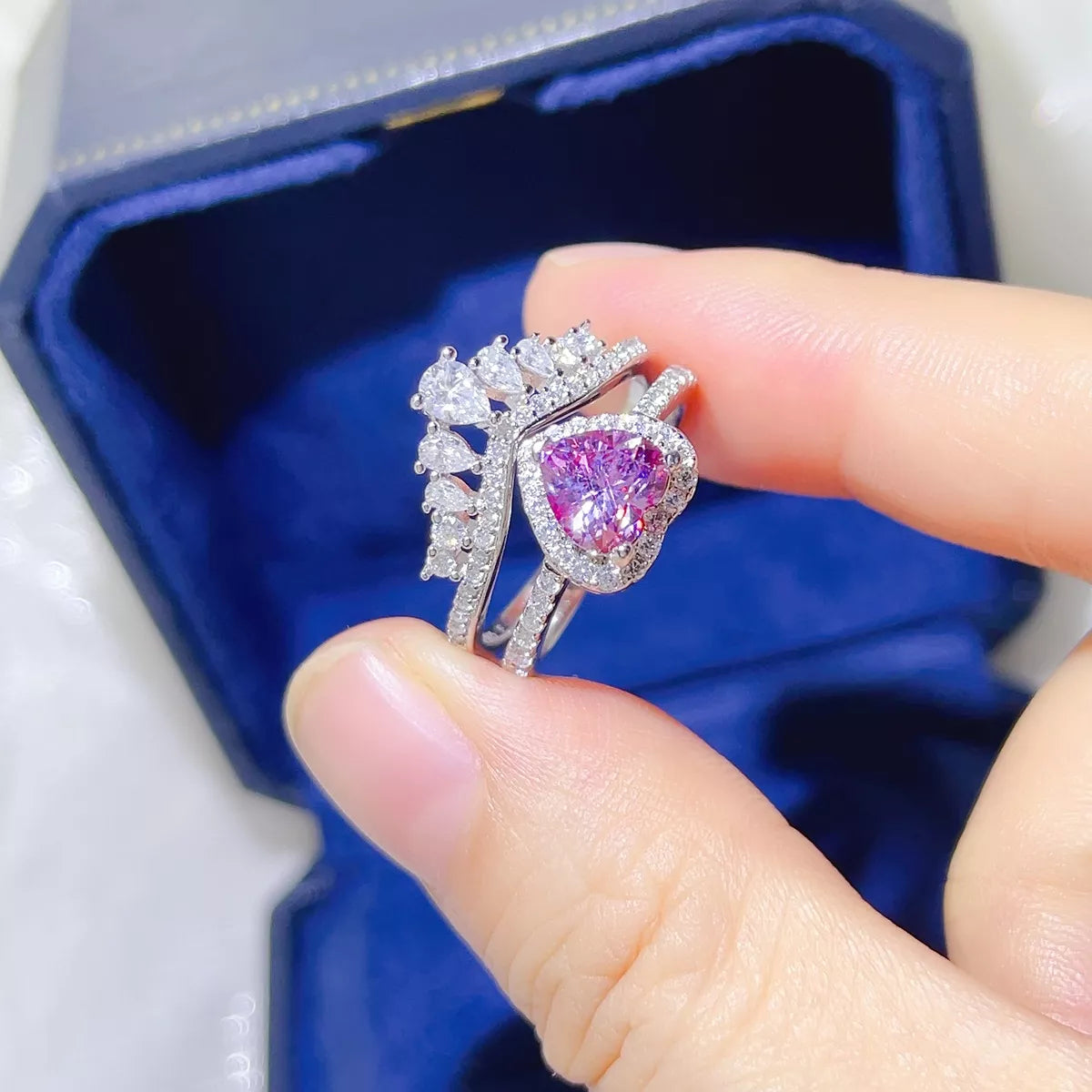 2 Carat Moissanite Sterling Silver Ring Set in Pink Purple - women's ring