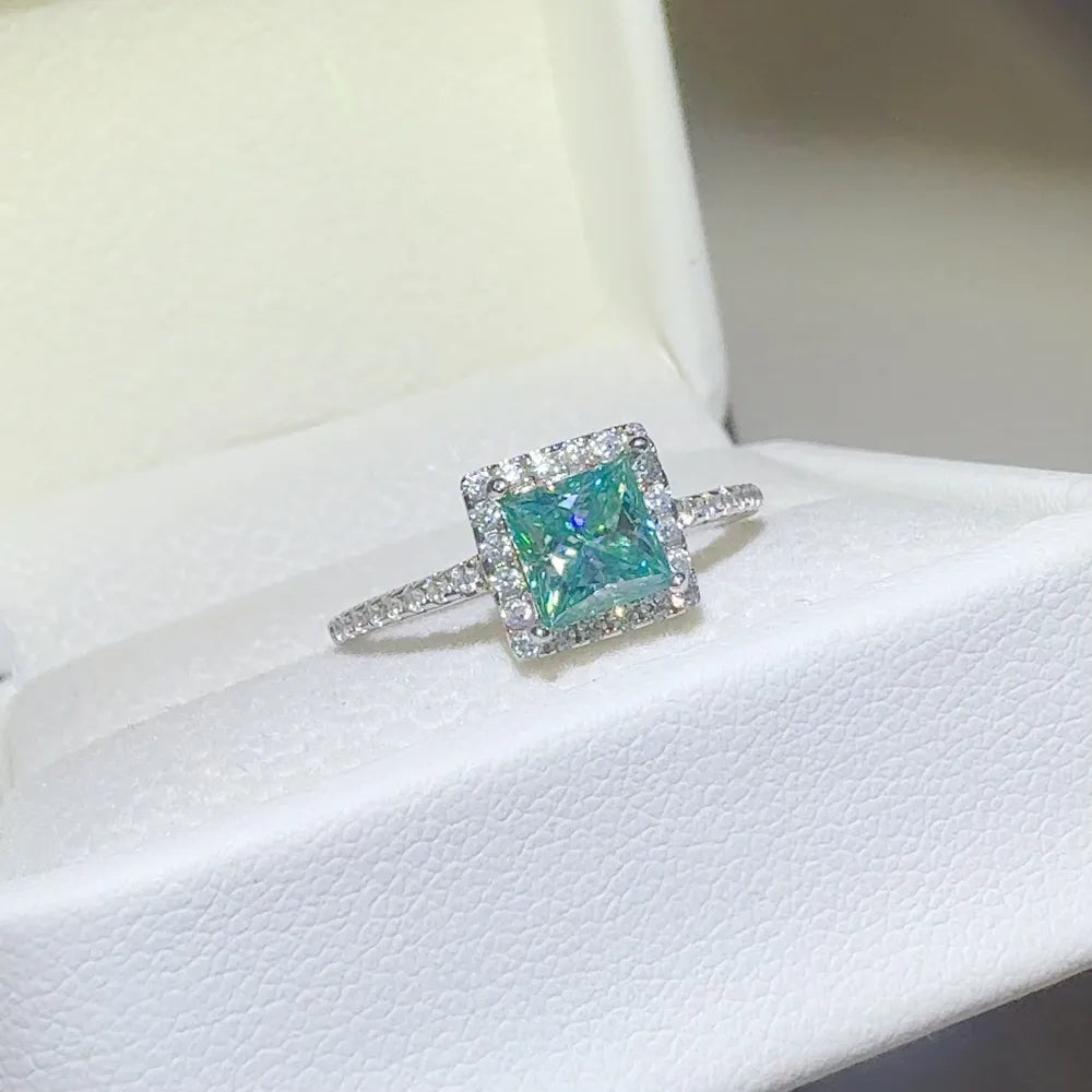 2 Carat Sterling Silver Moissanite Square Shape Ring in Silver - women's ring