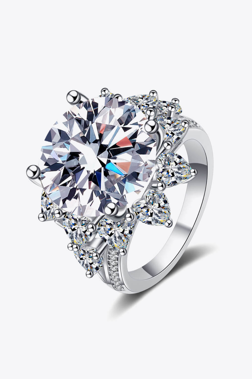 10 Carat Moissanite Flower-Shaped Ring in Silver - women's ring
