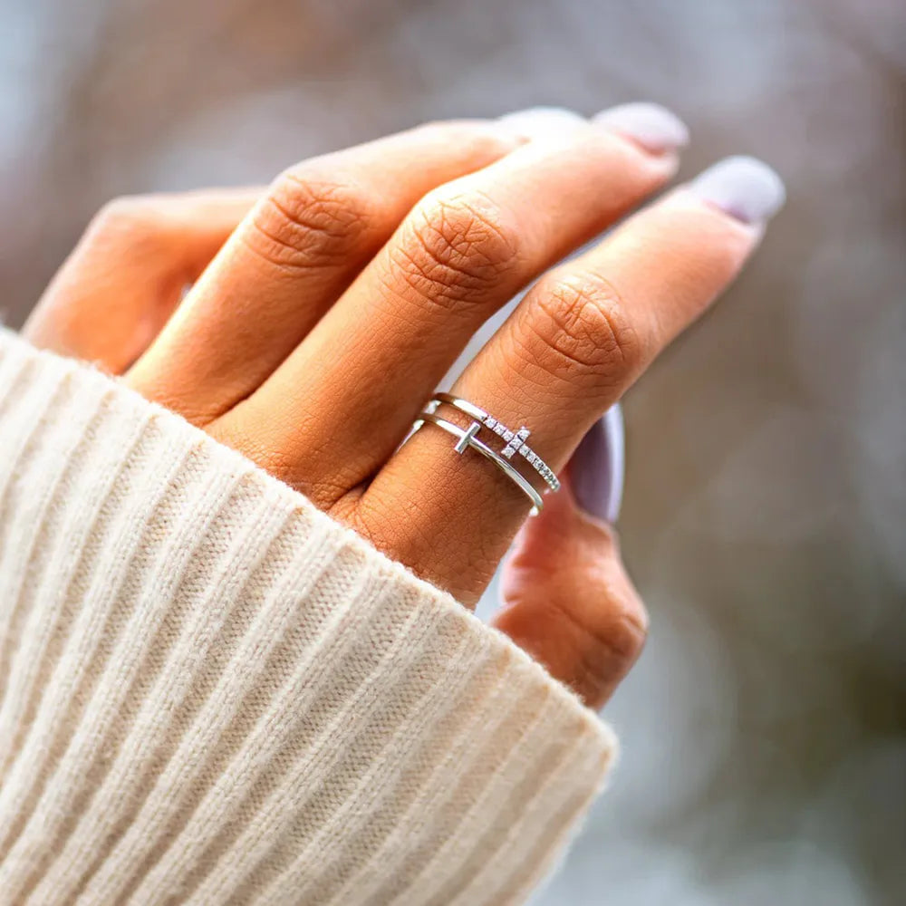 Sterling Silver Double Cross Ring - alternate ring view