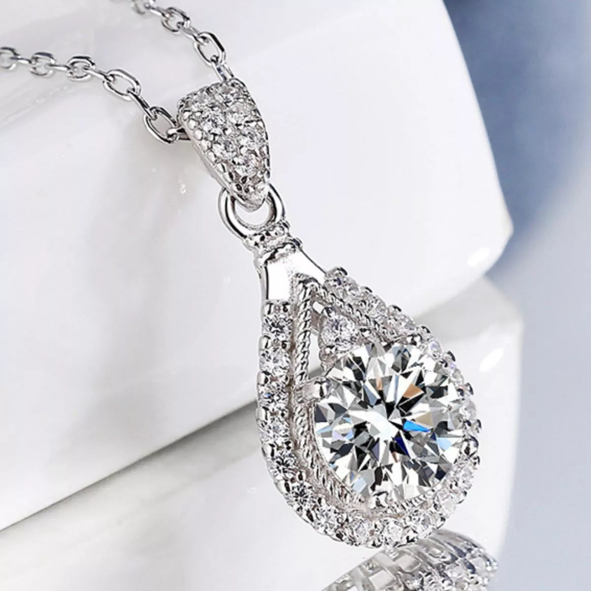 5 Carat Sterling Silver Moissanite Teardrop Necklace - alternate necklace view