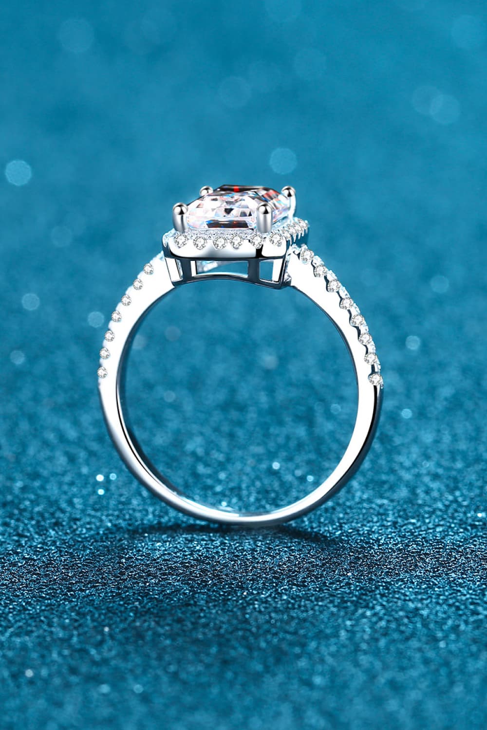 2 Carat Moissanite Sterling Silver Halo Ring in Silver - women's halo ring