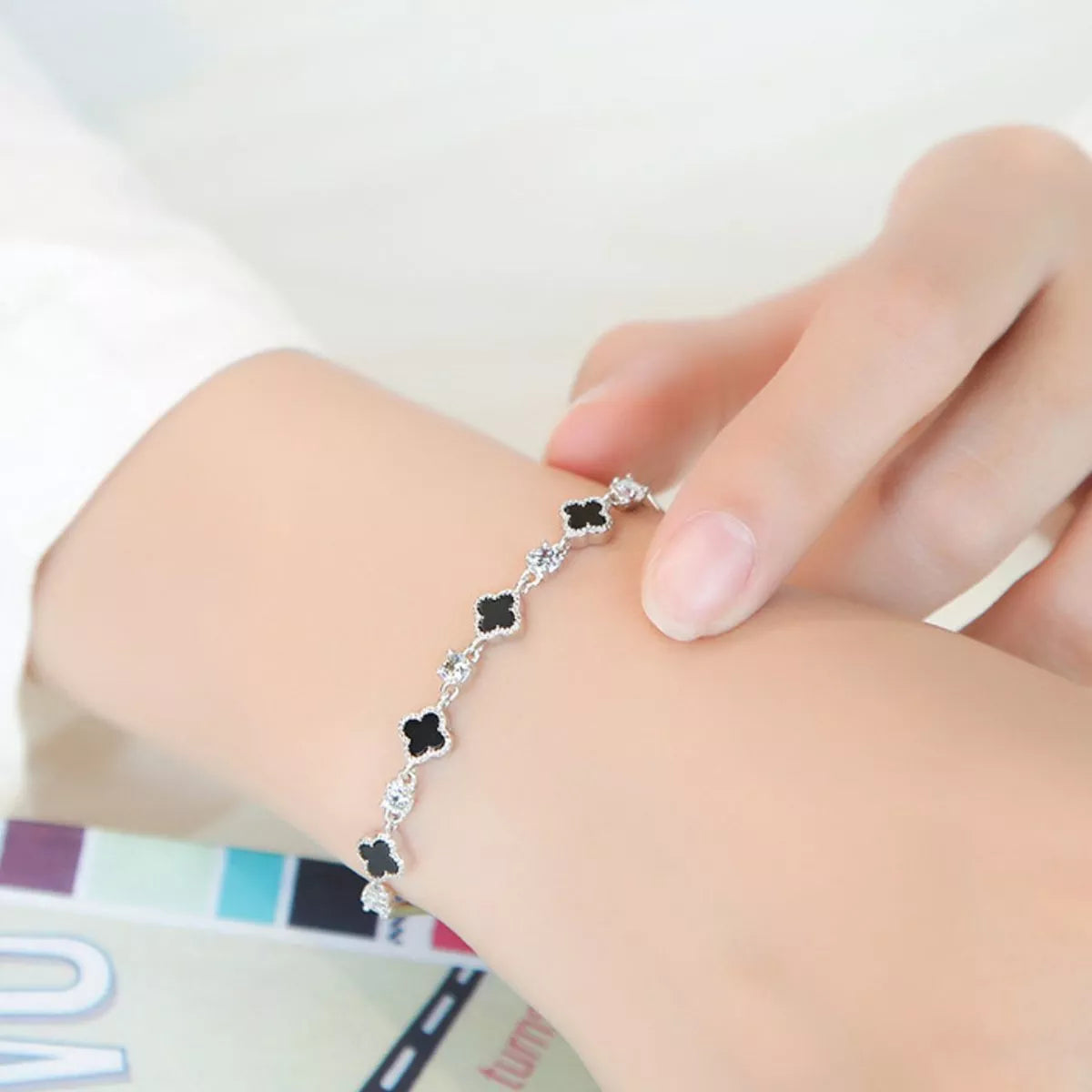 Sterling Silver Clover Charm Bracelet - alternate jewelry view