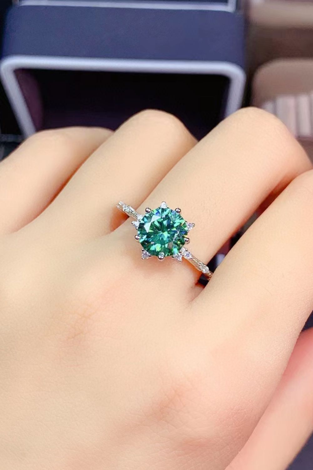 All Eyes On Me 1 Carat Moissanite Platinum-Plated Ring in Green - women's ring