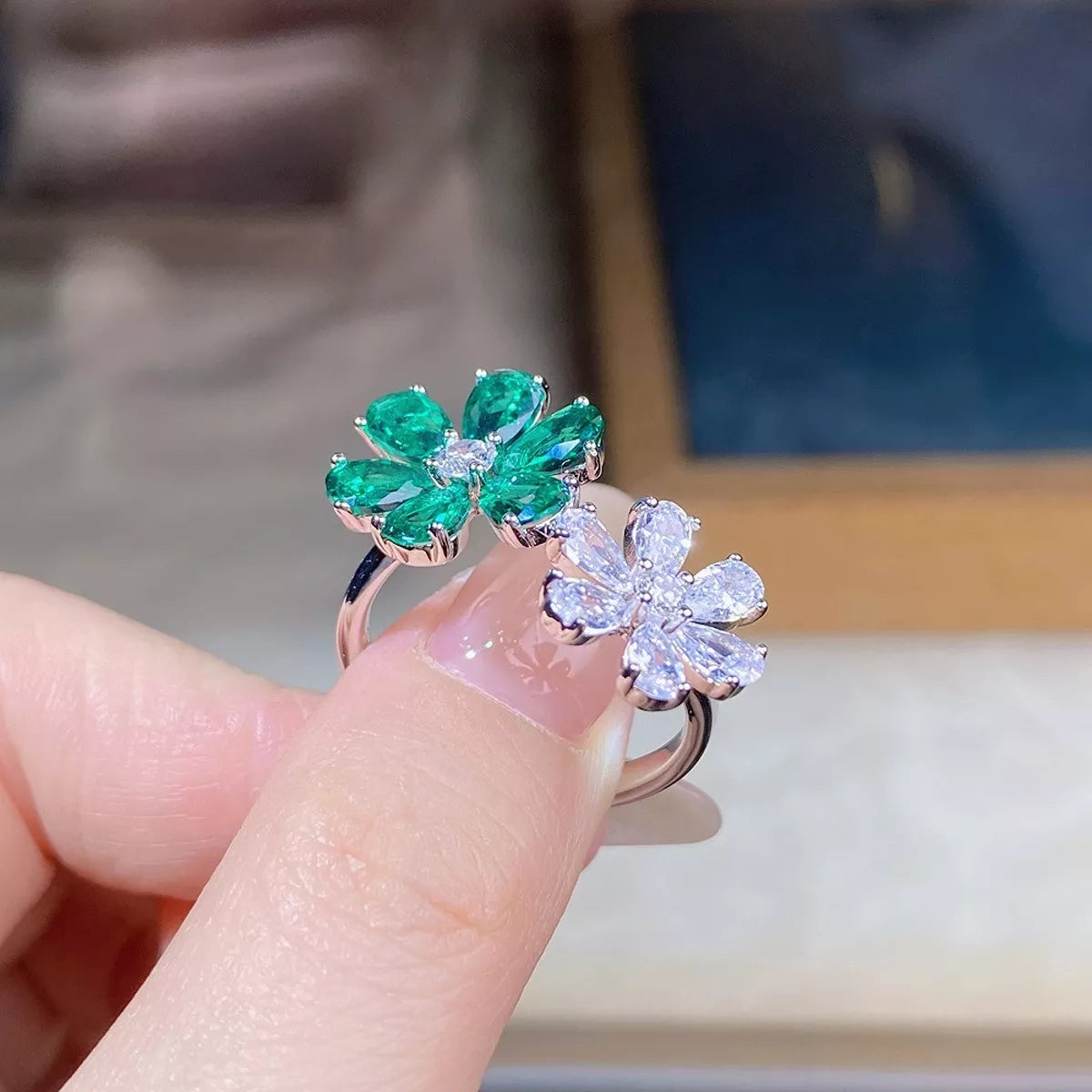 Sterling Silver Zircon Flower Ring - alternate ring view