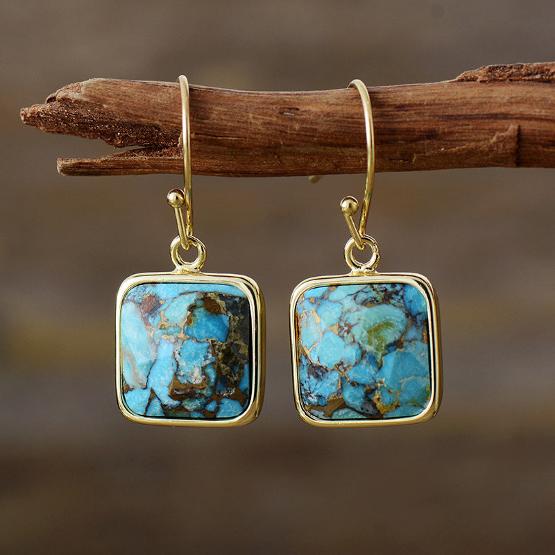 Square Copper Drop Earrings in Turquoise - women's drop earrings