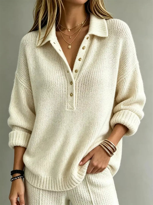 Button Detail Dropped-Shoulder Sweater in White - women's sweater