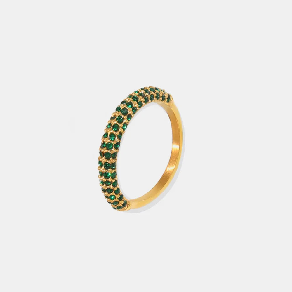 18K Gold-Plated Inlaid Zircon Ring in Dark Green - women's ring