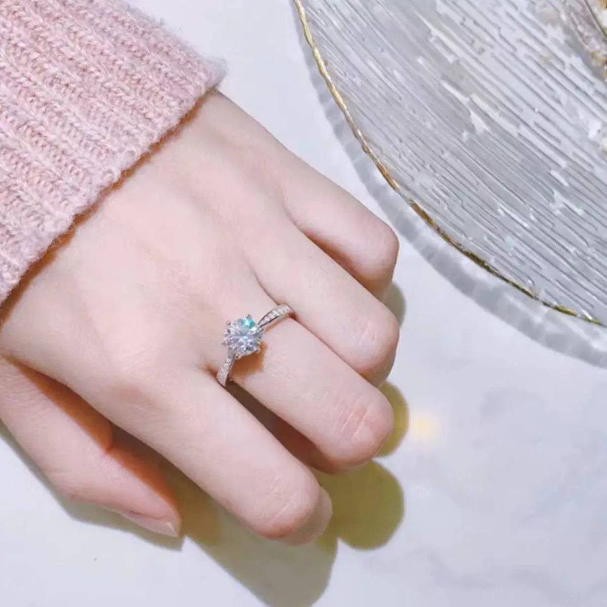 3 Carat Moissanite Sterling Silver Ring in Silver - women's ring