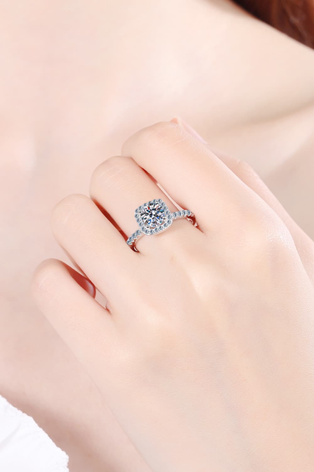 2 Carat Moissanite Square Halo Ring in Silver - women's halo ring