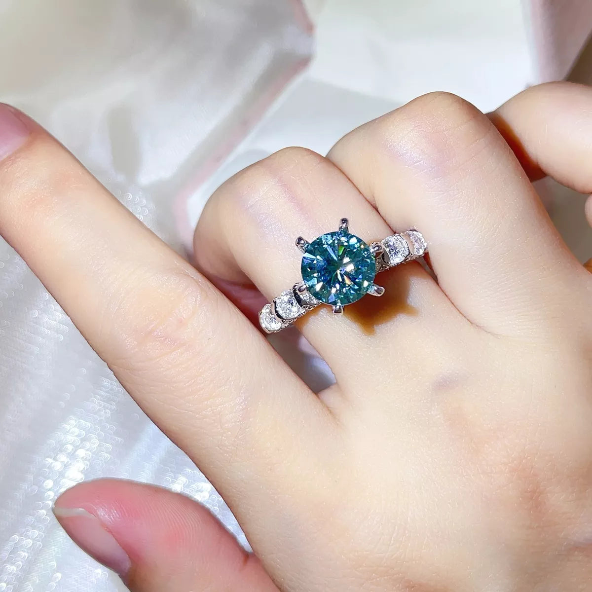 3 Carat Sterling Silver Moissanite Ring in Turquoise - women's ring